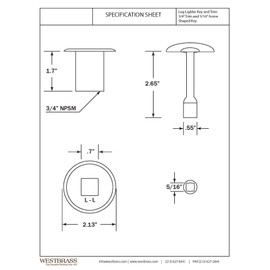 Westbrass R500-03 3/4" NPSM Gas Fire Pit and Fireplace Log Lighter Key Valve Trim Kit, Polished Brass