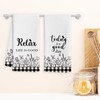 Black and White Floral Inspirational Kitchen Towels Set of 2,