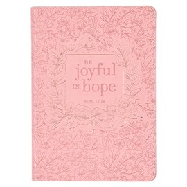 Christian Art Gifts Classic Journal Joyful in Hope Romans 12:2 Inspirational Scripture Notebook, Ribbon Marker, Pink Gold Floral Faux Leather Flexcover, 336 Ruled Pages