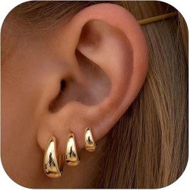 Unbranded Gold Hoop Earrings - 3 Pairs Chunky 14K Gold Filled Hypoallergenic Trendy