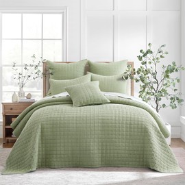Levtex Home - Mills Waffle - Queen Quilted Bedspread Set - Desert Sage Cotton Waffle - Bedspread Size (104 x 106in.), Sham Size (26 x 20in.)