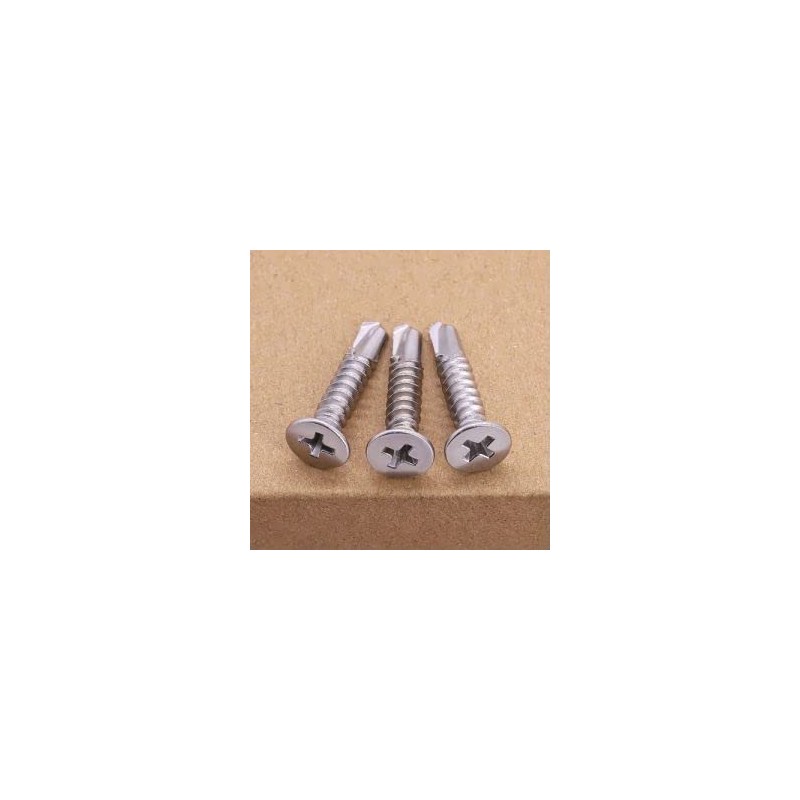 #14 x 1-1/4" Flat Head Self Drilling Screws, 410 Stainless