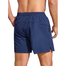 SILKWORLD Mens Swim Trunks with Compression Liner 6" Swim Shorts Quick Dry Bathing Suit Swimming Trunks Zipper Pockets, Navy, X-Large