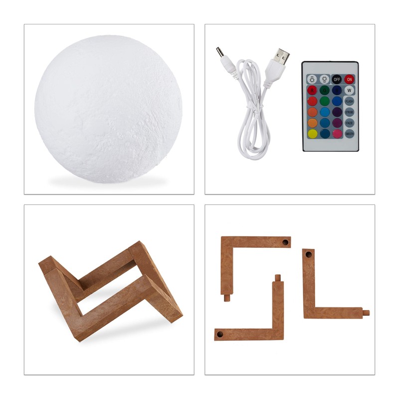 Relaxdays 3D 16 Colors Dimmable Remote Control Wireless Moon Lamp
