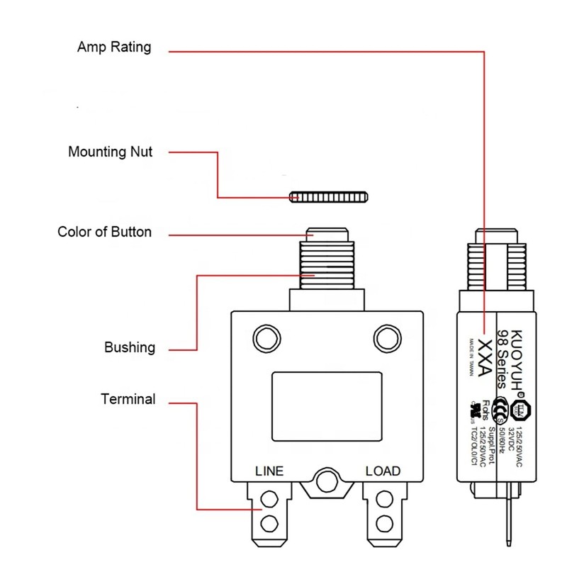 KUOYUH Circuit Breaker 98 Series 125/250VAC 50/60Hz (1pc 40A)