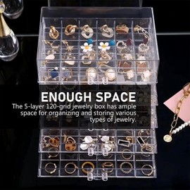 Joyero Acrilico 5 Capas, Organizador de Aretes, Joyero Organizador, Cajas de Acrilico Organizadoras con 120 Ranuras, para Anillos, Aretes, Pendientes, Collares, Pulseras (transparente)