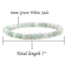Angelstones Natural Green White Jade Gemstone 6mm Round Beads Stretch Bracelet 7" Unisex