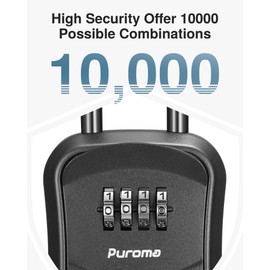 Puroma Lock Box Combination Key Lock Box, Wall-Mounted Portable Storage Lockbox for Keys with Resettable Code, Outside Safe Security Box for House, Apartment, Office Key Storage (1 Pack, Black)