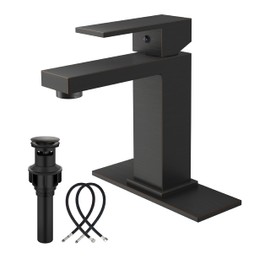 Midanya Bathroom Faucets 1 Hole, Single Handle Stainless Steel Bathroom Sink Faucet, Modern Vanity Faucets with Deck Plate,Water Supply Hoses and Pop Up Drain,Oil Rubbed Bronze