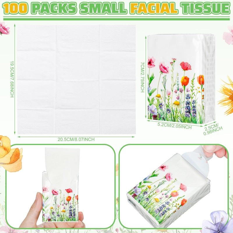 Therwen 100 Pack Pocket Tissues Travel Packs Bulk 1000 Sheet