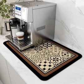 AMOAMI-Coffee Mat Hide Stain Rubber Backed Absorbent Dish Drying Mat for Kitchen Counter-Coffee Bar Accessories Fit Under Coffee Maker Coffee Machine Espresso Machine Dish Rack KHAKI 12X19