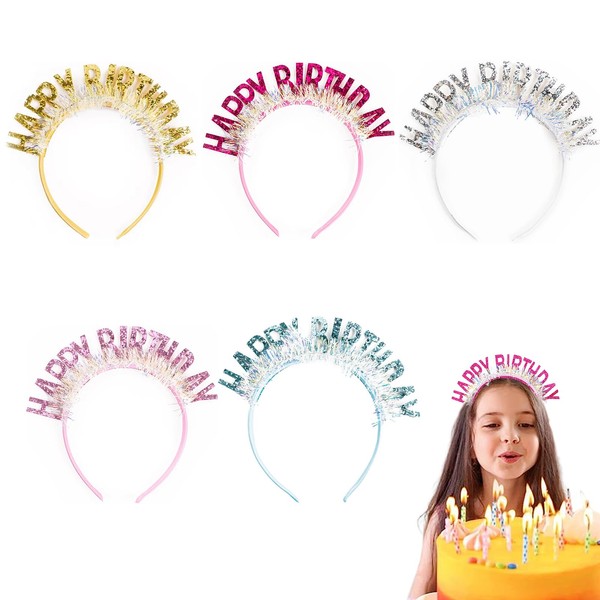 nalaina Birthday Headband (5 Color Set) Party Goods, Colorful Decoration, Happy Birthday Crown, Party Supplies, For Women, Girls, Children, Kids, Birthday, Surprise, Coloring