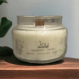 Joy 10 oz. Coconut Wax, Beeswax, Peppermint and Vanilla Essential Oils Wooden Wick Candle - Lid Color: No Lid