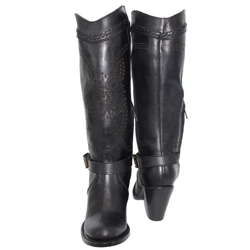 Women's Western Cowboy Boot Round Toe (7, Black)