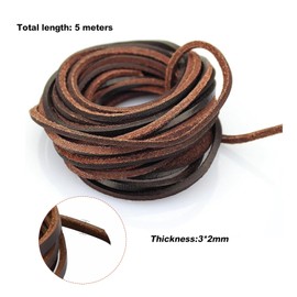 5m Braided Leather Cord,Cowhide Rope Necklace Cord,Flat Genuine Natural Laces,Dark Brown Leather Straps for Crafts Jewelry Making, Craft Bracelets, Necklaces, Braiding, DIY Projects