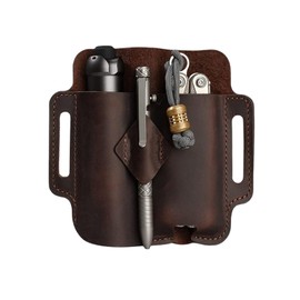 WUYUNTAI Cowhide Leather Tool Pouch, Knife Holster Belt Pouches for Men, Genuine Leathers Edc Pocket Organizer for Men Edc Leather Sheath with Pen Holder, Flashlight Sheaths, Flashlight Sheath (Brown)