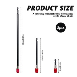 3PCS Drill Bit Holder, Quick Release Magnetic Screwdriver Bits, 2.4/6/11.8inch, (Red),1/4” Hex Shank Holder Bar Chuck Adapter, Screw Driver Drill Bit Extender, for Drills and Impact Screwdriver