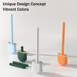 New Brush Removable Toilet Brush, Sewn Soft Plastic Toilet Brush, Toilet Brush and Holder Set, Wall Mounted Toilet Bowl Brush, Compact Toilet Scrub Brush with Holder for Bathroom (Green)