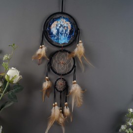 Triple Circles Wolf Eagle Bear Canvas Printing Dream Catcher Bedroom Wall Decor, Christmas Home Decoration,Widelife Wall Decoration Feather Decoration Remorlet (DC10 Unicorn)