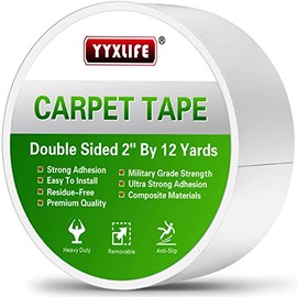 YYXLIFE Double Sided Carpet Tape for Hardwood Floors,Area Rugs Carpet Adhesive Removable Multi-Purpose Rug Tape Cloth Outdoor Steps,Heavy Duty Sticky Tape,2Inch x 12 Yards,Clean