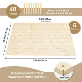 Kigley 6 Pcs Wood Pegboard Drawer Organizer with 48 Pegs - Peg Drawer Organizers for Dishes & Food Containers (20.98x5.91)