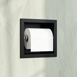 Qeke Toilet Paper Holder, SUS 304 Stainless Steel Recessed Toilet Paper Holder Built-in, in Wall Toilet Paper Wall Holder for Bathroom, Matte Black