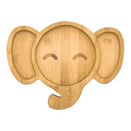 Cool Bambú - Plato de bambú para bebé en forma de elefante con ventosa de succión