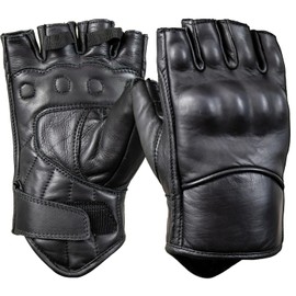 MDM Mens Cow Nappa Leather Fingerless Motorcycle Gloves - Shock Absorbing Ankle Pads, Non-Slip Palm