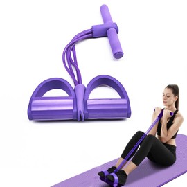 Norhogo 4 Tubes Elastic Sit Up Pull Rope with Foot Pedal, Multifunction Resistance Training Exerciser Tension Rope Sit Up Exercise Equipment for Home Use for Home Gym Yoga, Fitness