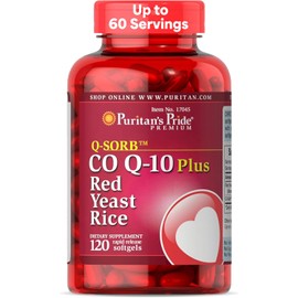 Puritan's Pride Q-Sorb™ Coenzyme CoQ10 Dietary Supplement for Heart Health, Blood Pressure, Oral Gum Health, and Healthy Aging Support, Plus Red Yeast Rice, 120 Rapid Release Softgels