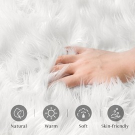 Ashler Faux Fur Rug - Fluffy Shaggy Area Rug, Ultra Soft 3 x 3 Feet Round, White Fuzzy Machine Washable Shag, Nursery Decor Throw for Bedroom, Kids Room, Living Room