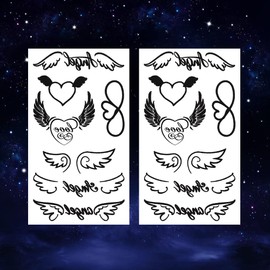 Oottati 2 Sheets Waterproof Small Cute Fake Hand Finger Wrist Temporary Tattoos Stickers Angel Love Heart Wing