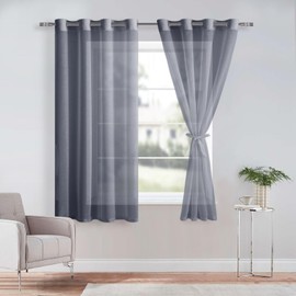 DWCN Dark Grey Sheer Curtains with Tiebacks Semi Transparent Voile Grommet Curtains Elegant Window Curtains for Bedroom and Living Room,2 Panels,W52 x L63