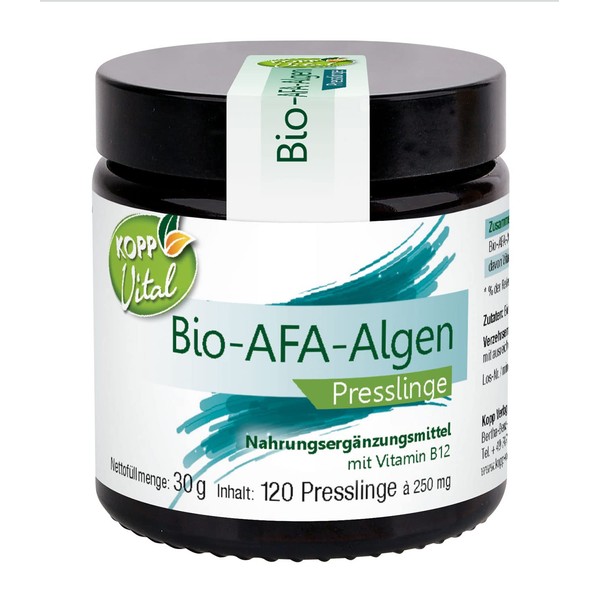 KOPP Vital® Organic AFA Algae Pellets | 30 g | 1 x 120 Pellets | Vegan | Organic Algae | GMO Free | Gluten Free | Organic Certified | Pure Substances Principle | Pharmacy Quality