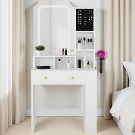 YITAHOME Vanity Desk with LED Mirror, Jewelry Organizer, and Ample Storage