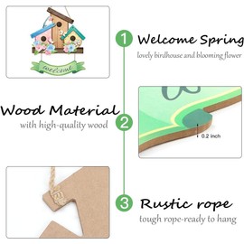 CHDITB Spring Welcome Sign Front Door, Bird Blulmen Spring Wooden Sign Plaque for Door (29 x 20 x 0.5 cm), Warm Welcome Sign Spring Decoration for Home Farmhouse, Welcome Sign