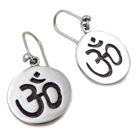 Maria Belen Designer Long 925 Sterling Silver Spiritual Om Prayer Drop Earrings