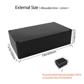 LeMotech Project Box ABS Plastic Junction Box IP65 Waterproof Hobby Box Electrical Boxes Universal Enclosure for Electronic Black 7.8 x 4.7 x 2.2 inch(200x120x56mm)（Pack of 1)