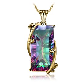 JewelryPalace Rectangular Cut 15 Carat Real Rainbow Quartz Chain Pendant 45 cm, Women's Necklace 925 Silver, Women's Gold-Plated Colourful Gemstone Girls, Necklaces with Large Stone Women Rose Gold,