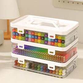 PTSGCAI 3pack Acrylic Stackable Box with Handle, Office Supplies Storage Organizer Box Pencil Box Plastic Organizer Holder, Clear Storage Box Organizing Bins-10x 6x 2.3