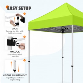 EAGLE PEAK 5x5 Pop Up Canopy Tent Instant Outdoor Canopy Easy Set-up Straight Leg Folding Shelter, Neon Green