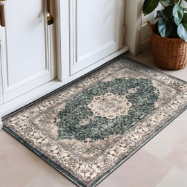 Rugshop Traditional Oriental Medallion Washable Non Slip Area Rug 2' x 4' Green