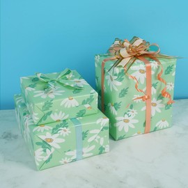 6 Sheets Gift Wrapping Paper Set, Folded Daisy Wrapping Paper for Kids Women Men, Recycled Gift Wrapping Paper for Birthday Holiday Wedding Party, 20×28inch Each Sheet (Green Daisy)