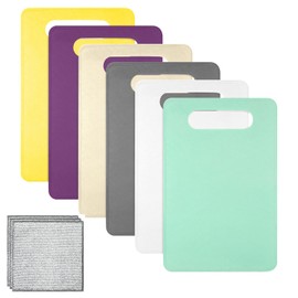 Set of 6 Plastic Chopping Boards, Non-Slip Boards, BPA-Free, Antibacterial Chopping Boards Set, Breakfast Board, Kitchen Board, Plastic, 29 x 19 cm, with Multi-Purpose Wire, Dishcloth
