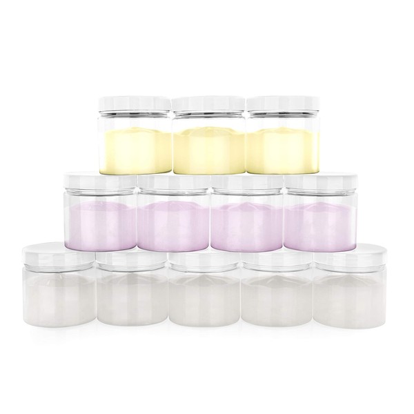 Healthy Packers 4oz Plastic Jars with Lids - Small Clear Jars with Lids - Lotion Containers with Lids | 4 oz Plastic Mason Jars with lids | Cream and Cosmetic Jars (12 pack) (White)