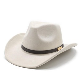 LIDHAY Cowboy Hat for Women Men Felt Wide Brim Cowgirl Hat Western Suede Hats for Cowboys and Cowgirls with Belt Buckle JZ-202 Beige