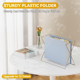 NORDUN Plastic Extra Capacity Hanging File Folder Letter Size,Heavy Duty 2" Expandable File Folder with Tabs,Reinforced Job File Cabinet Folders,12 Pack Pastel Hang Folder for File Box Drawers Frame