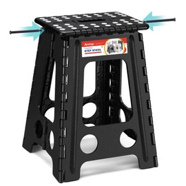 ACSTEP Folding Step Stool 17.5 Inch Heavy Duty Step Stool Foldable for Adults and Kids, Collapsible Stepping Stool with Handle, Non Slip Folding Stools for Kitchen Hold Up to 400lbs (Black 1PC)