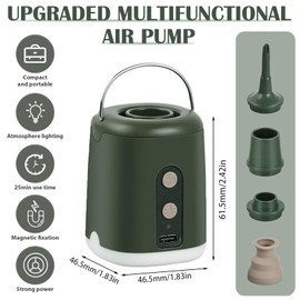 MeYuxg Elektrische Luftpumpe für Luftmatratze, 1600 mAh Kabellose Luftpumpe für Aufblasartikel/Entleeren/LED Licht, mit 4 Düsen, Aufladbare Mini Pumpe Luftmatratze