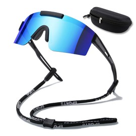 GREDINO Motorcycle Goggles, Polarized Cycling Glasses, UV400 and Windproof Dirt Bike Goggles, Adjustable Pad Riding Goggles with Lanyard & Case for Cycling Driving Sport (Blue)